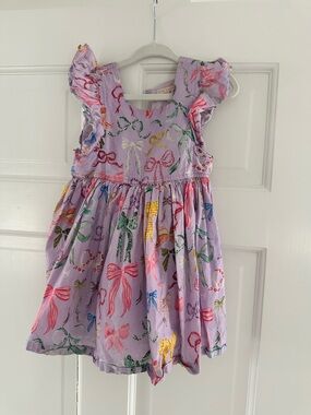 Pink Chicken Light Purple Bow Print Ruffle Dress